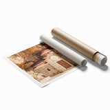 Extra large rolled print depicting a serene Crete landscape with vibrant floral elements, ideal for classy bathroom wall art.