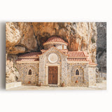 Black and white photograph of Crete coastline on stretched canvas, ideal for kitchen wall art.