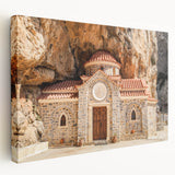 Large art print of Crete landscape in muted earth tones on stretched canvas, suitable for kitchen wall art.