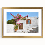 Abstract art print of a European scenery in Rhodes, Greece, featuring muted earth tones on a framed canvas.