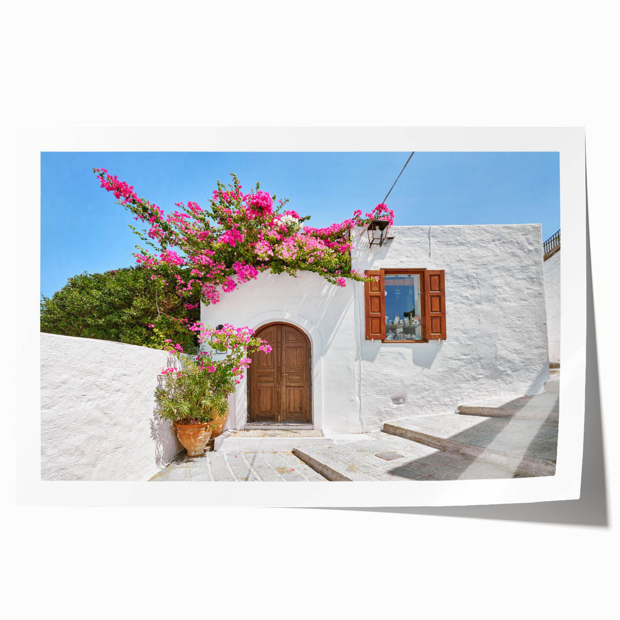 Extra large rolled print of Rhodes, Greece, featuring vibrant floral elements in pastel shades.