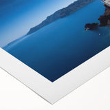 Art deco poster of Santorini landscape in pastel shades on rolled canvas, suitable for dining room wall art.