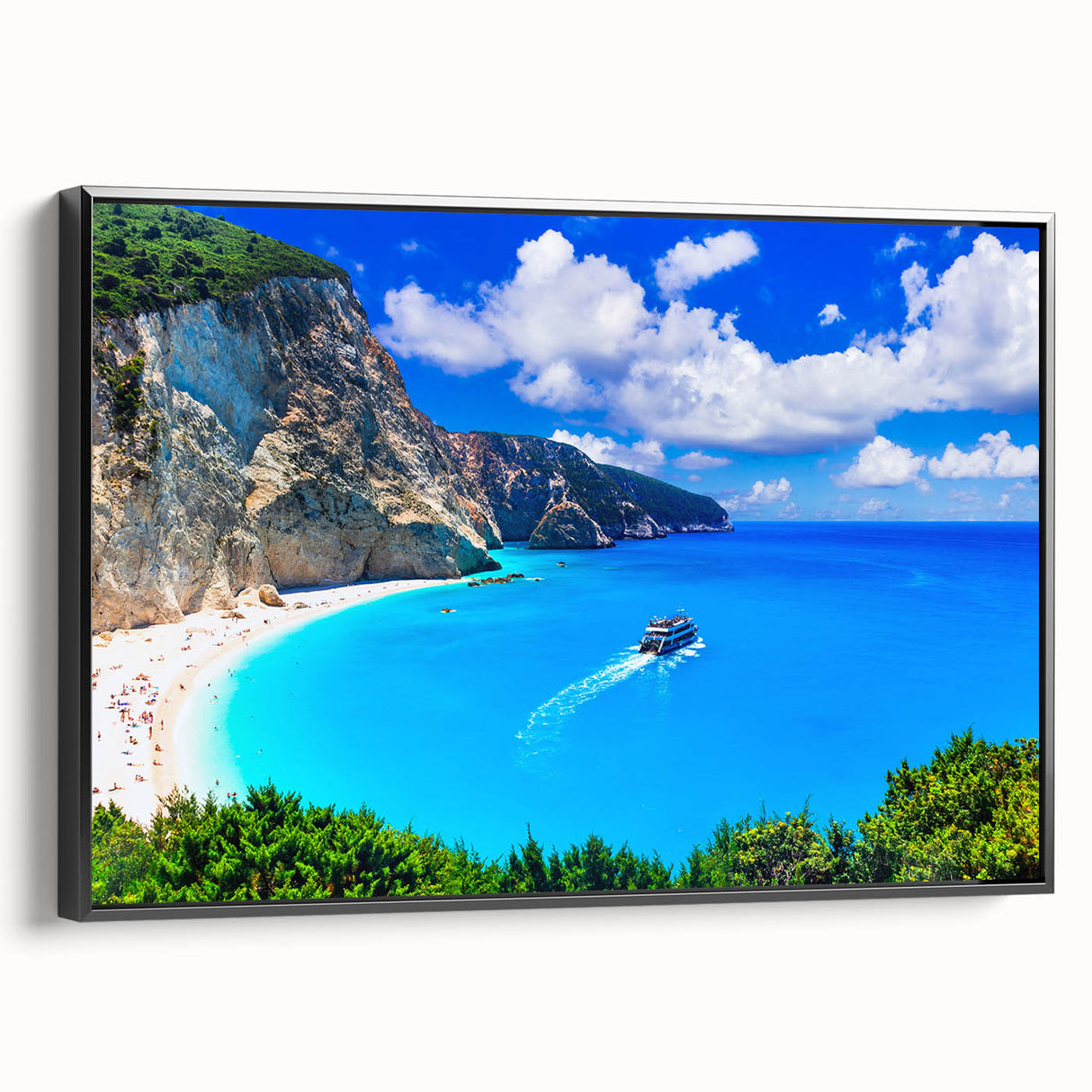 Black and white framed canvas of a vintage European landscape, ideal for bedroom decor.