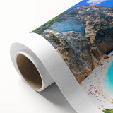 Art Deco poster of a serene Greek landscape in pastel shades on rolled canvas, ideal for nursery wall art.