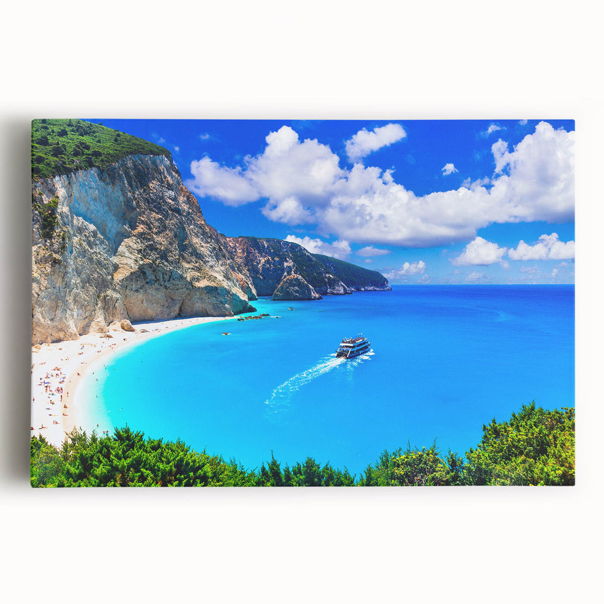 Black and white photograph of a scenic Greek landscape on large stretched canvas, ideal for kitchen wall art.