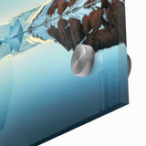 Large abstract wall art of Greenland scenery in muted green and blue tones on acrylic glass, ideal for dining room ambiance.