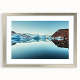 Extra large abstract art print featuring textured scenery of Greenland in silver frame, ideal for living room decor.