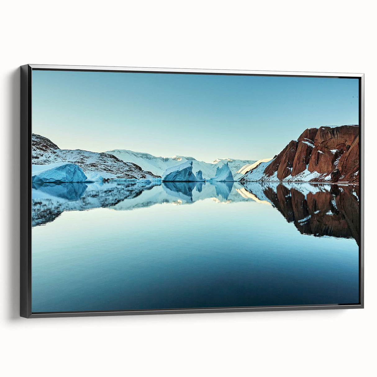 Black and white landscape art painting of Greenland on framed canvas, ideal for bedroom wall decor.