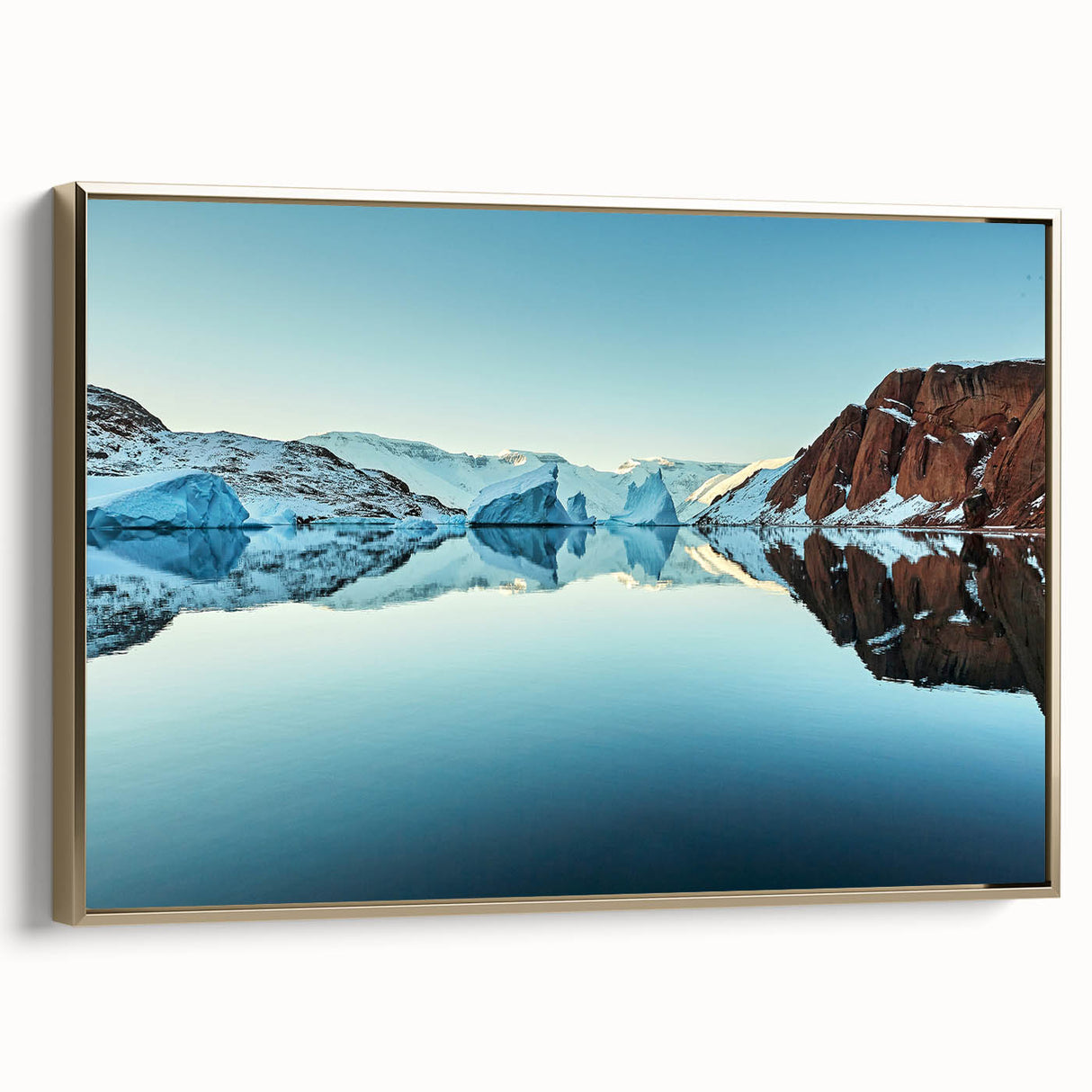 Framed canvas depicting a vintage-style Greenland landscape in muted green and black tones, ideal for bedroom wall decor.