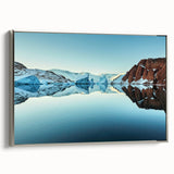 Landscape art painting of Greenland scenery on a framed canvas, featuring muted green and blue tones.
