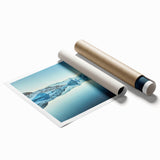 Rolled print of a Greenland landscape with vibrant green tones, ideal for classy bathroom wall art.