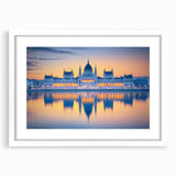 Textured abstract art print of a European scenery in muted earth tones, framed with a white mat, ideal for bedroom art.