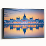 Black and white framed canvas depicting a vintage European landscape, ideal for bedroom wall art.