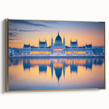 Framed canvas of a vintage-style landscape painting depicting a serene European scenery, ideal for bedroom wall art.