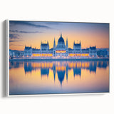 Vintage poster art of a Hungarian scenery in vibrant colors on framed canvas, ideal for living room decor.