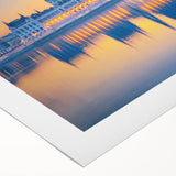 Art Deco poster featuring the Budapest skyline in muted sepia tones on rolled canvas, suited for dining room decor.