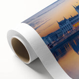 Art Deco poster of a European scenery in muted pastel colors on rolled canvas, ideal for nursery wall art.