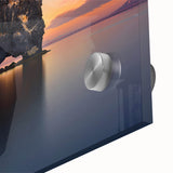 Large abstract wall art of a European Icelandic landscape in muted gray and blue tones on acrylic glass.