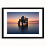Extra large abstract art print of a colorful, textured Icelandic scenery on a black framed canvas.