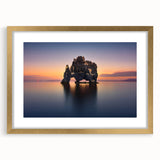 Abstract art print of a European scenery in Iceland, featuring muted earth tones on a framed gold mat.