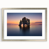 Extra large abstract art print depicting a textured Icelandic landscape in muted earth tones, framed in silver.