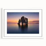 Textured art print of an abstract Icelandic landscape in cool blue and gray tones, framed with a white mat.