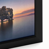 Extra large framed canvas featuring a textured depiction of an Icelandic landscape in black with colorful art accents.