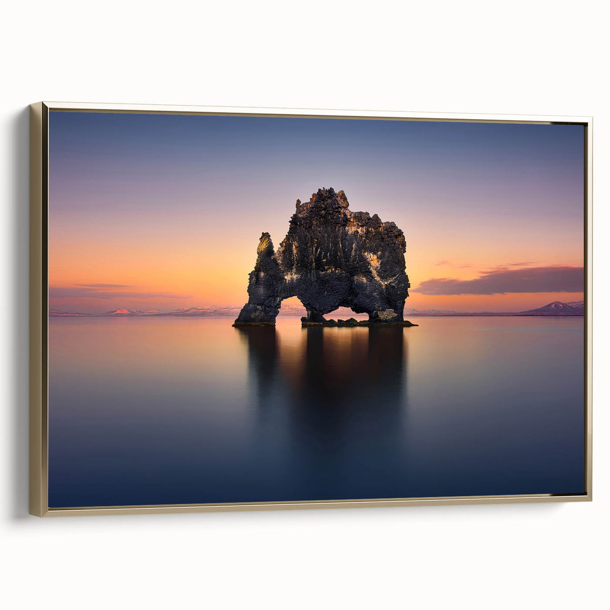 Framed canvas featuring a vintage-style Icelandic landscape in muted black tones, ideal for bedroom wall art.