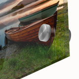 Large abstract wall art depicting a serene Irish landscape in muted green and blue tones on acrylic glass.