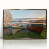 Acrylic print of a serene Irish landscape in pastel colors, framed in gold.