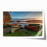 Rolled print of a scenic Irish landscape in muted green and blue shades, ideal for dining room wall art.