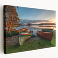 Large stretched canvas depicting a serene Irish landscape in muted green and blue tones, ideal for kitchen wall art.