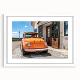 Textured art print of Amalfi Coast in muted pastel shades on a white framed canvas, ideal for bedroom art.