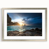 Extra large wall art of a textured abstract Capri scenery in muted earth tones, framed in silver.
