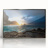 Large art print of Capri, Italy scenery in muted blue and green tones on framed acrylic, suitable for modern art wall decor.