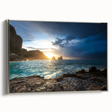 Landscape art painting of Capri, Italy in vibrant colors on a framed canvas, ideal for living room decor.