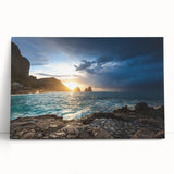 Black and white large art print of Capri, Italy on stretched canvas, ideal for kitchen wall art.