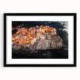 Extra large framed print of abstract Cinque Terre scenery in vibrant colors, ideal for living room decor.