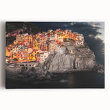 Black and white stretched canvas of Cinque Terre for kitchen wall art, in a large format.