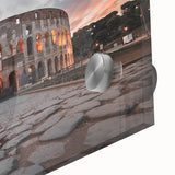 Mid-century modernist acrylic print of the Colosseum in muted earth tones, ideal for dining room art.
