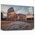 Acrylic print of the Colosseum in Rome with muted earth tones, ideal for bedroom or dining room wall art.