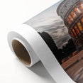 Art Deco poster of the Colosseum in muted sepia tones on rolled canvas, ideal for nursery wall art or dining room.