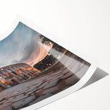 Extra large wall art featuring a detailed line art of the Colosseum in muted earth tones, ideal for large living room decor.