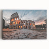 Black and white photographic print of the Colosseum on stretched canvas, ideal for kitchen wall art or bedroom decor.