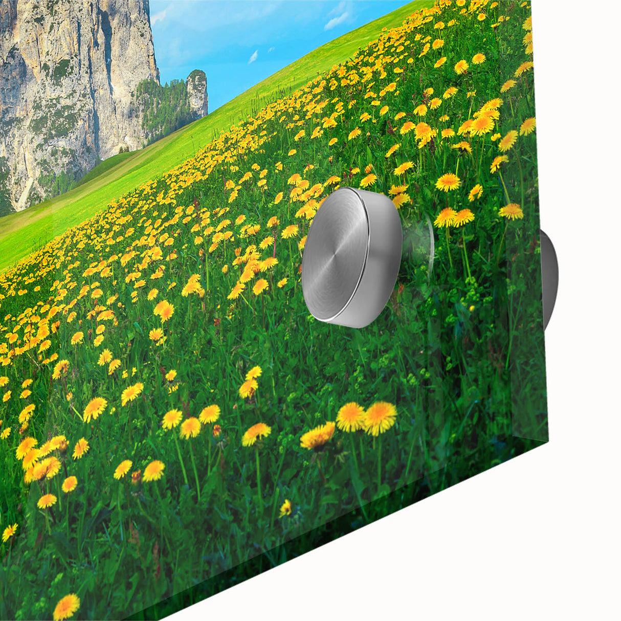 Large abstract wall art depicting the Dolomites in Italy, in muted earth tones on acrylic glass.