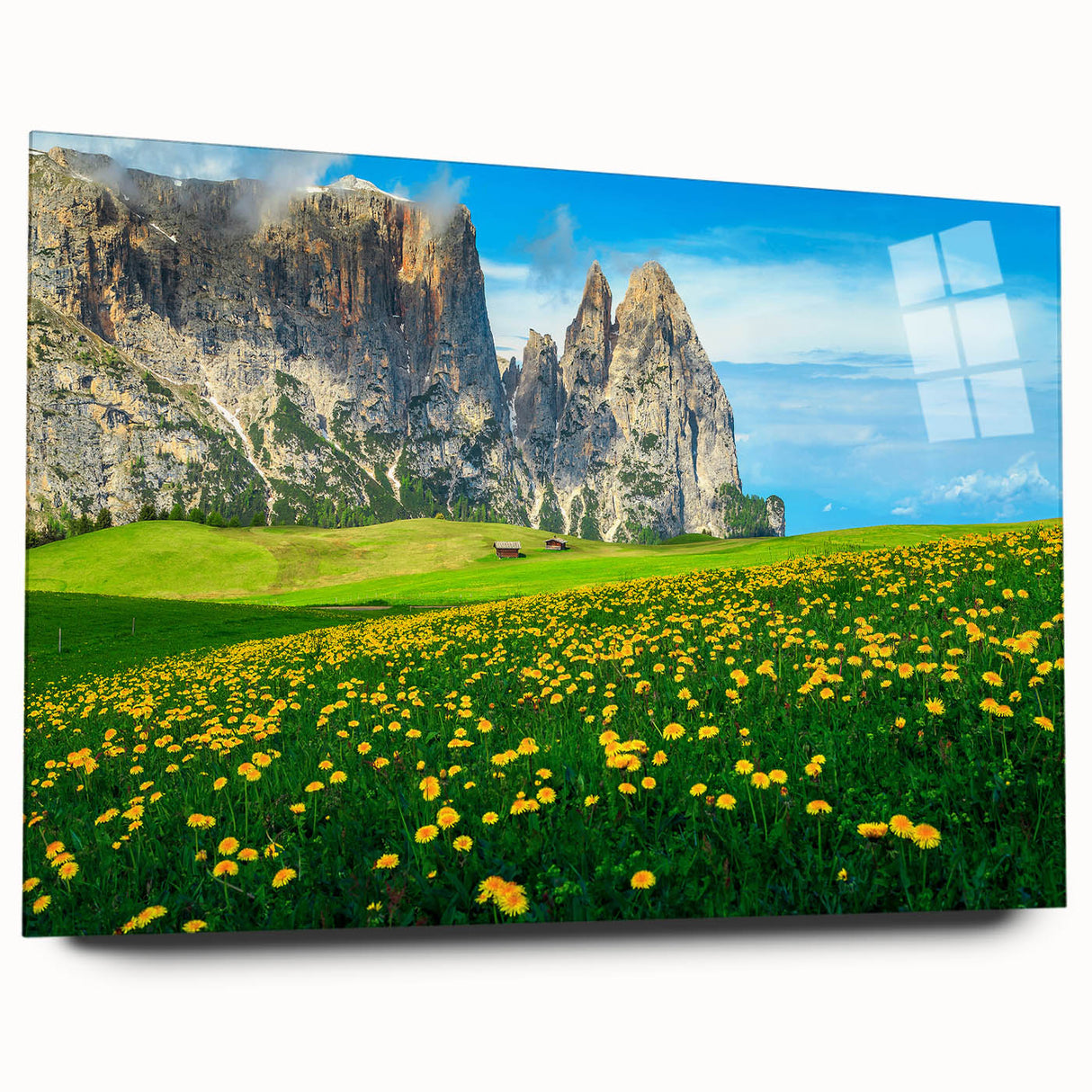 Acrylic print of the Dolomites in Italy with muted earth tones, ideal for bedroom or dining room art.