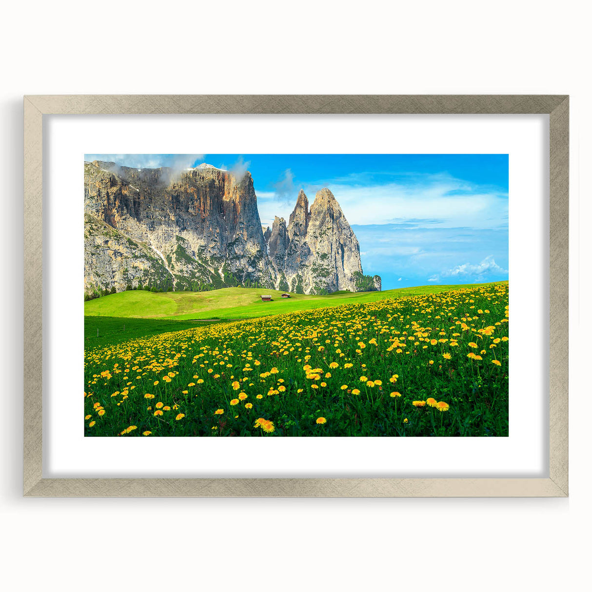Extra large abstract art print of the Dolomites in Italy, featuring textured brush strokes and muted earth tones.