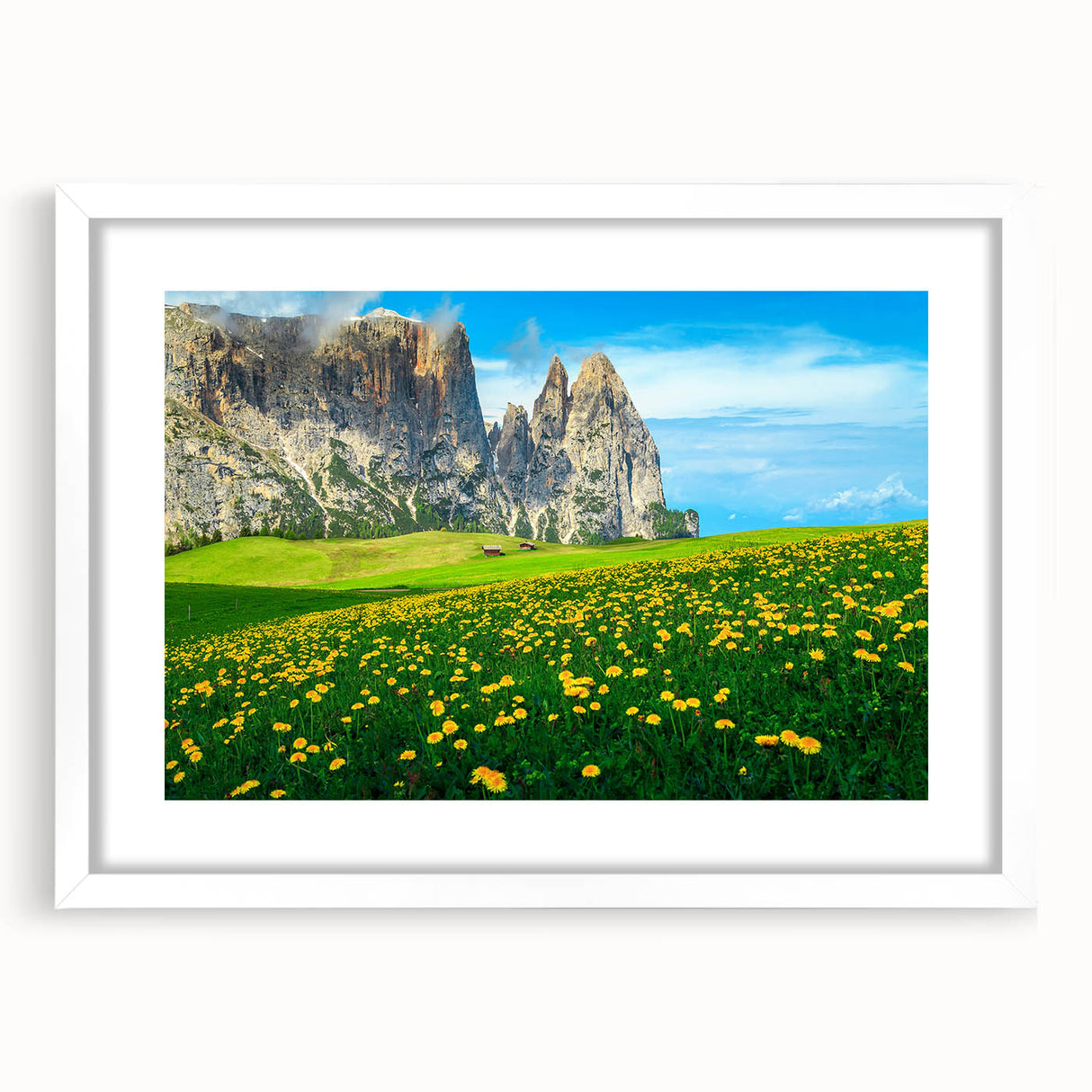 Textured art of the Dolomites in muted earth tones on a framed white mat, suitable for bedroom decor.
