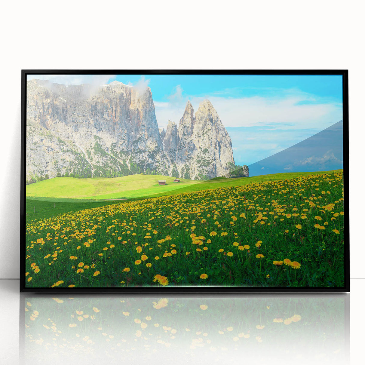 Large abstract wall art depicting the Dolomites in muted earth tones on a framed acrylic.