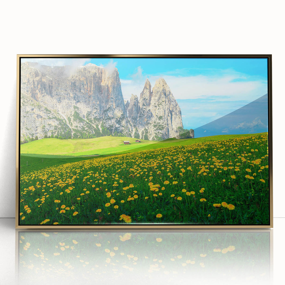 Framed acrylic print of the Dolomites in Italy, featuring muted earth tones, ideal for modern art wall decor.